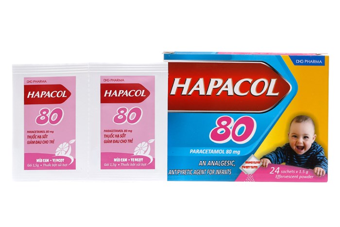 Thuốc Hạ sốt Hapacol được bán trên thị trường dưới dạng hộp 24 gói